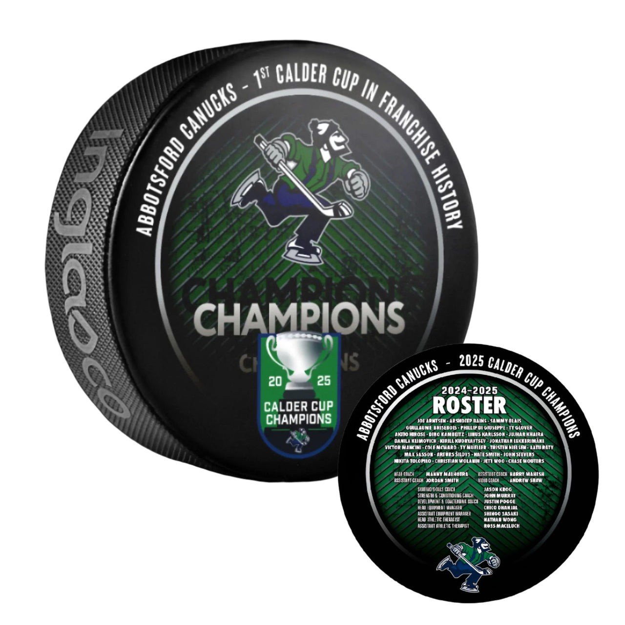 Abbotsford Canucks 2025 Calder Cup Champions Souvenir Roster Puck