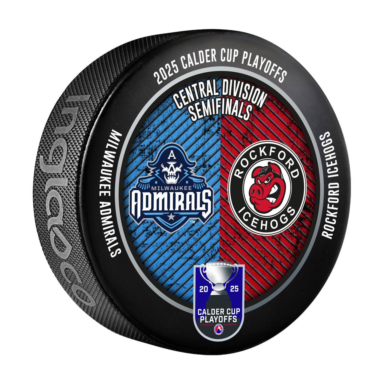Milwaukee Admirals vs Rockford IceHogs 2025 Calder Cup Playoffs Dueling Souvenir Puck