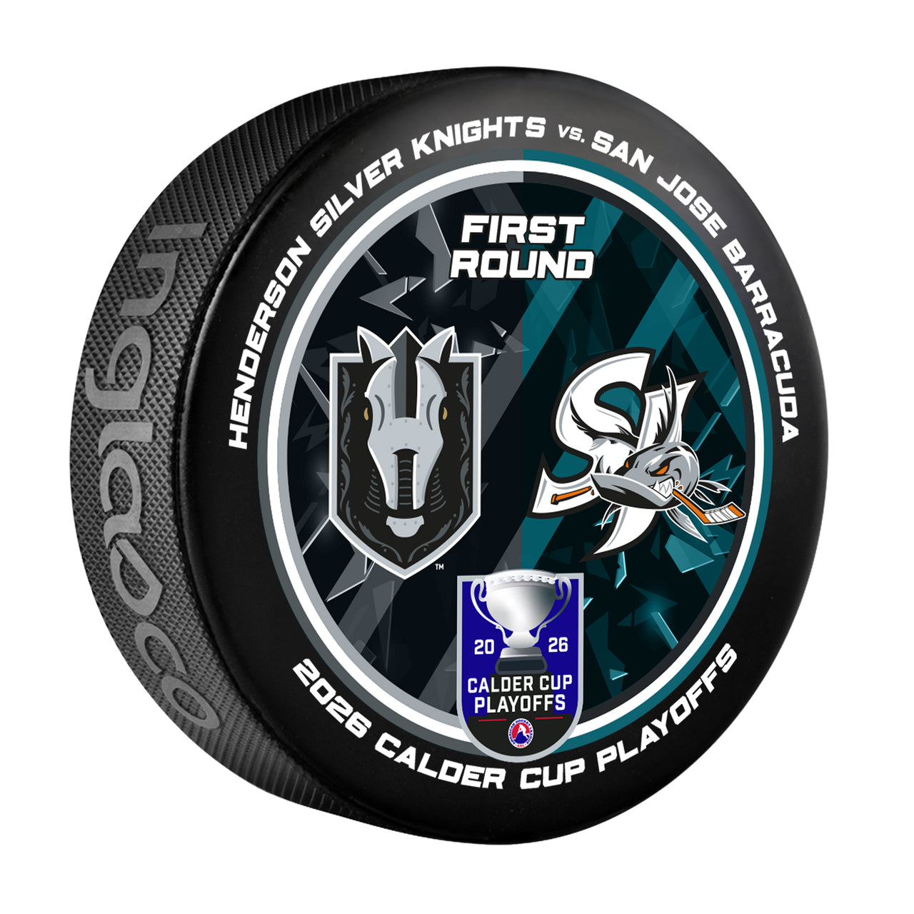 San Jose Barracuda vs Henderson Silver Knights 2026 Calder Cup Playoffs Dueling Souvenir Puck