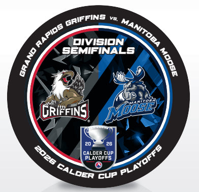 Grand Rapids Griffins vs Manitoba Moose 2026 Calder Cup Playoffs Dueling Souvenir Puck