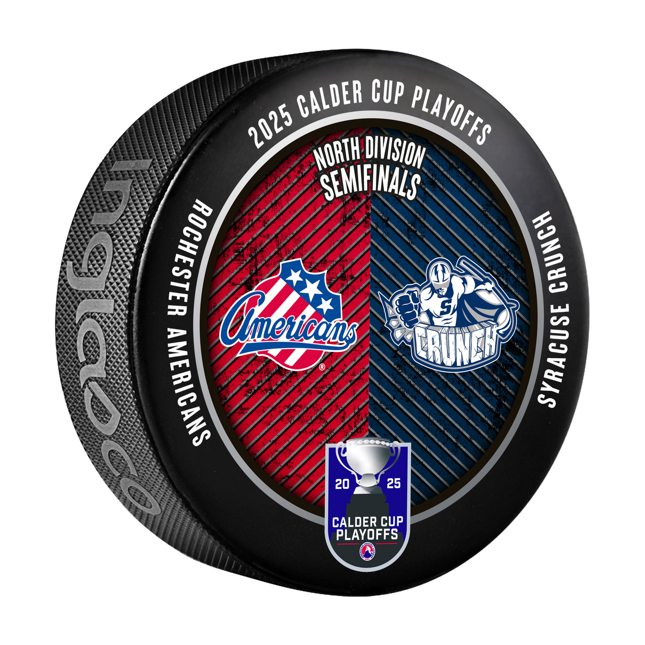 Rochester Americans vs Syracuse Crunch 2025 Calder Cup Playoffs Dueling Souvenir Puck