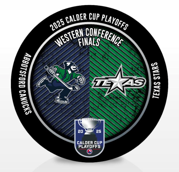 Abbotsford Canucks vs Texas Stars 2025 Calder Cup Playoffs Western Conference Finals Dueling Souvenir Puck