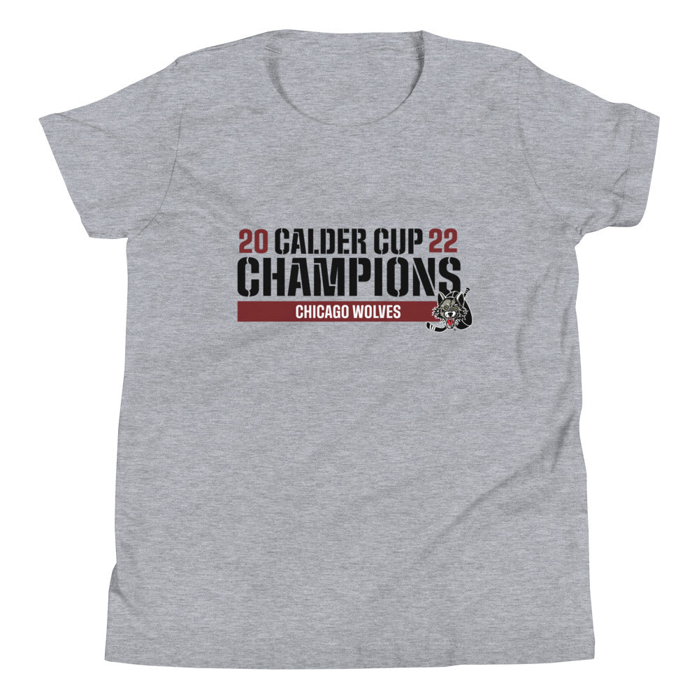 Chicago Wolves 2022 Calder Cup Champions Raise the Bar Youth Short Sleeve T-Shirt