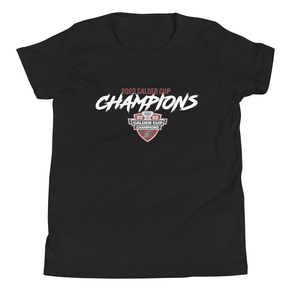 Chicago Wolves 2022 Calder Cup Champions Youth Script Short Sleeve T-Shirt